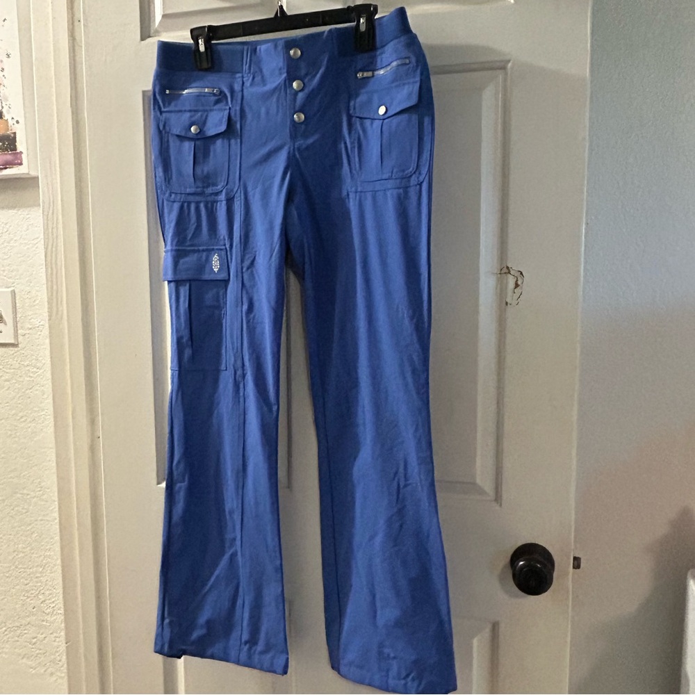 Free People Blue Wide-Leg Cargo Pants